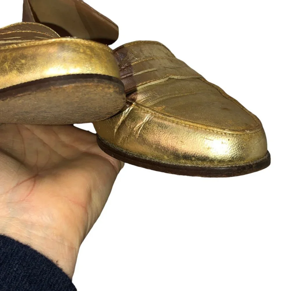 Perry Ellis Vintage 1980s metallic gold penny loafers Festival Wear 6 1/…